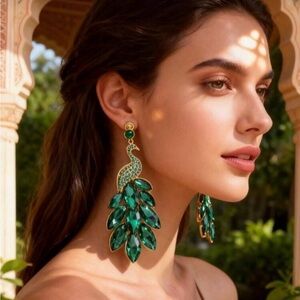 Elegant Green Peacock Earrings
